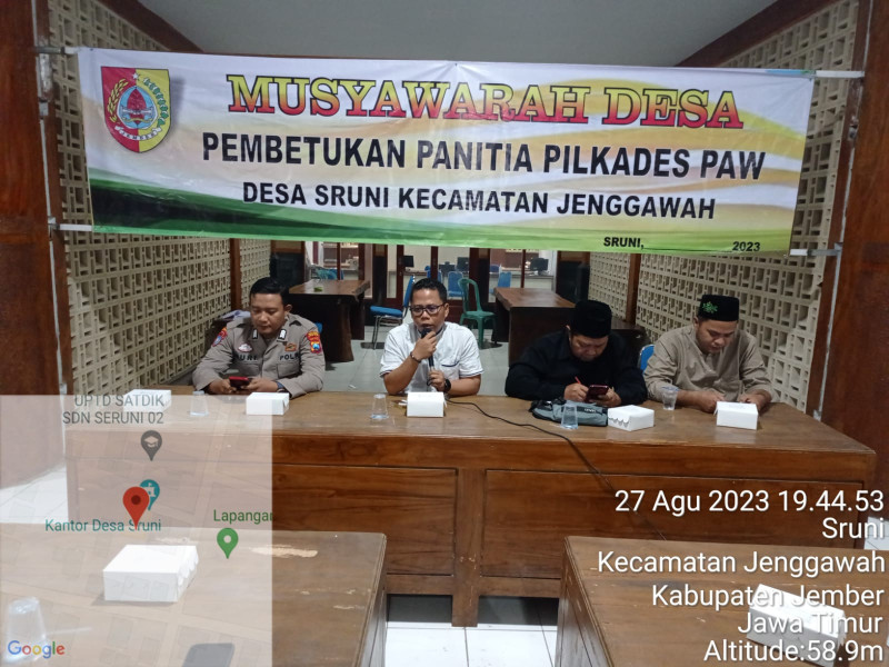 MUSYAWARAH DESA PEMBENTUKAN PANITIA PILKADES PAW DESA SRUNI KECAMATAN JENGGAWAH