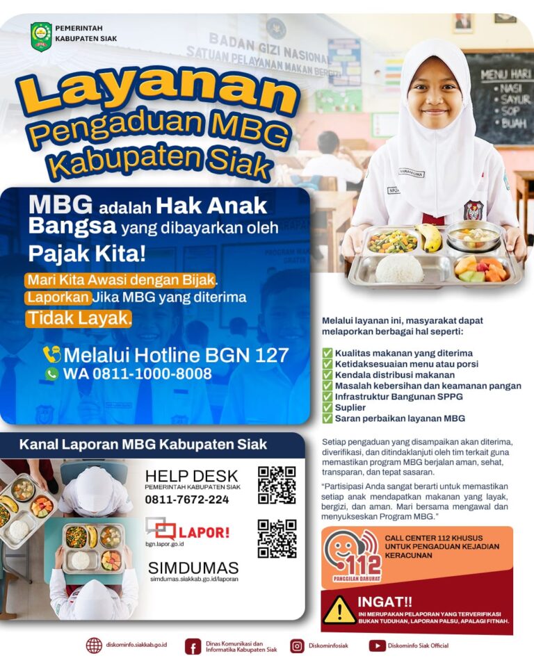 Pemkab Siak Buka Layanan Pengaduan MBG, Bisa Lapor Lewat WhatsApp