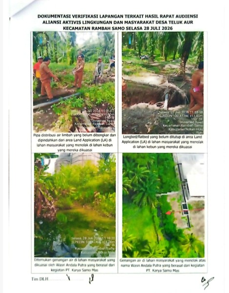 Tim Gabungan DLH Rokan Hulu dan Aliansi Masyarakat Turun Gunung: Verifikasi Lapangan Dugaan Pencemaran Lingkungan oleh PT. KSM di Teluk Aur